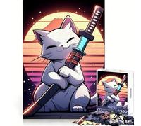Puzzle Adulte Cat Samurai Style rétro,1000 pièces,pour développer sa logique,Passer Un Moment agréable,Bords Nets, (38x52cm)