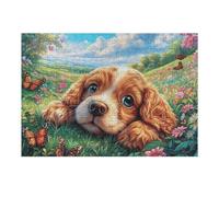 Puzzle Adulte Cavalier King Charles Spaniel Champ de Fleurs Animal de Compagnie Mignon 300 Pièces De Qualité Amusant Créatif Et Captivant Parfait pour Hobby Et Détente 300 PCS（40x28cm）