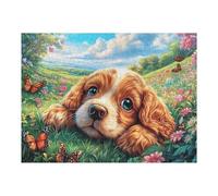 Puzzle Adulte Cavalier King Charles Spaniel Champ de Fleurs Animal de Compagnie Mignon 500 Pièces De Qualité Amusant Créatif Et Captivant Parfait pour Hobby Et Détente 500 PCS（52×38cm）