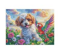Puzzle Adulte Cavalier King Charles Spaniel Champ de Fleurs Animal de Compagnie Mignon 500 Pièces De Qualité Amusant Créatif Et Engageant Parfait pour Passe Temps Et Hobbies 500 PCS（52×38cm）