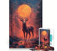 Puzzle Adulte Cerf sous la Lune de Sang », 1000 pièces, Casse-tête, Passe-Temps à la Maison, Assemblage d'image, Cadeau mémorable 38x52cm