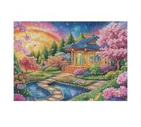 Puzzle Adulte Chalet aux Fleurs de Cerisier Rural Campagne Nature Sauvage 300 Pièces De Qualité Créatif Amusant Et Engageant Parfait pour Loisirs À Domicile 300 PCS（40x28cm）
