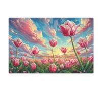 Puzzle Adulte Champ de Tulipes Rural Campagne Nature Sauvage Belle 1000 Pièces De Qualité Amusant Captivant Et Relaxant Parfait pour Loisirs Et Détente （75x50cm）