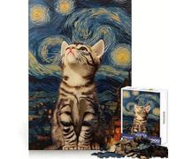 Puzzle Adulte Chat contemplant la Nuit étoilée », 1000 pièces, pour stimuler l'esprit, Calmer et se distraire, Bords Uniformes, Art, Cadeau de Noël (38x26cm)