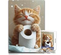 Puzzle Adulte Chat Content avec Papier Toilette - 1000 pièces - Jeu de réflexion Stimulant et éducatif - Idée Cadeau Originale - Dimensions:38x26cm