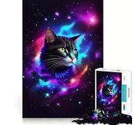 Puzzle Adulte Chat Galaxie Nébuleuse 1000 pièces Jeu d'exercice Mental Soulagement des tensions Design à Assembler Joli Cadeau (38x26cm)