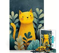 Puzzle Adulte Chat Jaune dans Feuillage Turquoise 1000 pièces Jeu de Stimulation Cognitive Conception sans Espace Cadeau d'anniversaire Casse-tête (38x26cm)