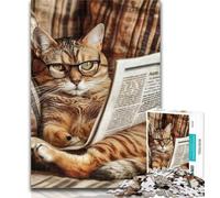 Puzzle Adulte Chat lisant Un Journal 1000 pièces pour Adolescents, Jeu Stimulant et Jeu Familial, Interaction Parent-Enfant 75x50cm