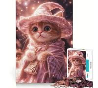 Puzzle Adulte Chat Magicien Rose 1000 Pièces Jeu de Stimulation Cognitive Conception sans Espace Cadeau d'anniversaire Casse-tête (38x52cm)