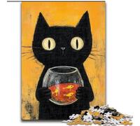 Puzzle Adulte Chat Noir Abstrait 1000 pièces, Staycation Kill Time, Chaque pièce est Unique - Jeu Familial Stimulant et Amusant (Taille 26x38cm)
