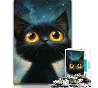 Puzzle Adulte Chat Noir dans la Ville 1000 pièces, Jeu d'activités familiales Difficile et Stimulant, Jouet à Faire soi-même pour décoration Murale de la Maison, Cadeaux 38x26cm