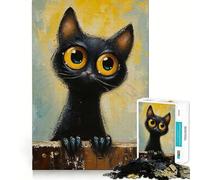 Puzzle Adulte Chat Noir fantaisiste 1000 pièces,Jeu de réflexion,Cadeau,découpe de Haute précision,activité relaxante à Faire en Groupe à l'intérieur (50x75cm)