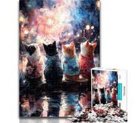 Puzzle Adulte Chat regardant des Feux d'artifice 1000 pièces pour Adolescents, entraînez Votre Cerveau et Vos Mains, Cadeau d'anniversaire, Cadeaux 26x38cm