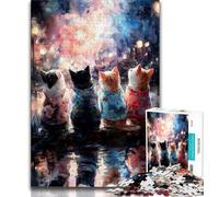 Puzzle Adulte Chat regardant des Feux d'artifice 1000 pièces pour Adultes et Adolescents Jouets éducatifs Jeux Anti-Stress Collection d'artistes Beaux-Arts (38x26cm)