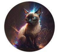 Puzzle Adulte Chat Siamois Fantastique 1000 pièces Puzzle Rond 1000 pièces Niveau débutant Idéal pour Les Anniversaires et Les fêtes 67,5 x 67,5 cm