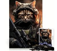Puzzle Adulte Chat Soldat Animal 1000 pièces Jeu de mémoire et de détente Bords Nets Cadeau Unique (38x26cm)