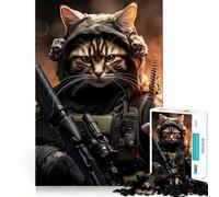 Puzzle Adulte Chat Soldat Animal 1000 Pièces Jeu de Réflexion Cadeau Découpe de Haute Précision Activité Détente en Groupe à l'Intérieur (50x75cm)