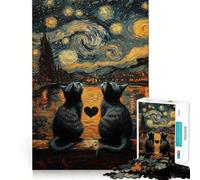 Puzzle Adulte Chats Amoureux la Nuit étoilée 1000 pièces, Jeu d'exercice Mental, Relaxation, pour Les vœux du Père Noël 38x52cm
