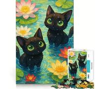 Puzzle Adulte Chats Noirs dans Un étang aux nénuphars (1000 pièces) Jeu de réflexion Cadeau Découpe de Haute précision Activité relaxante à Faire en Groupe à l'intérieur (38x26cm)