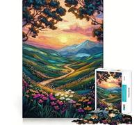 Puzzle Adulte Chemin de Montagne au Coucher du Soleil, 1000 pièces, renforce la mémoire, Calme et apaisant, œuvre d'art aux Bords Nets 38x52cm