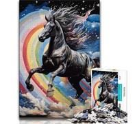 Puzzle Adulte Cheval Arc-en-Ciel Noir 1000 pièces, Difficile, Aide Le Cerveau à exercer, Jouets addictifs pour cultiver la Patience, Superbe Cadeau 38x26cm