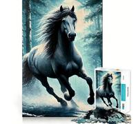 Puzzle Adulte Cheval Blanc dans forêt au Clair de Lune,1000 pièces,Jeu de réflexion,Cadeau,découpe de Haute précision,activité relaxante à Faire en Groupe à l'intérieur (38x52cm)