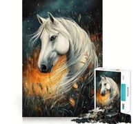 Puzzle Adulte Cheval Blanc et Herbe d'automne,1000 pièces,Jeu de réflexion,Cadeau,découpe de Haute précision,activité relaxante à Faire en Groupe à l'intérieur (38x26cm)