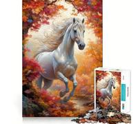Puzzle Adulte Cheval Blanc Sauvage en Automne,1000 pièces,Jeu de mémoire,découpe de Haute précision,activité Manuelle Calme,Exercice Mental à Faire à la Maison (38x52cm)