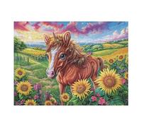 Puzzle Adulte Cheval Champ de tournesols Forêt Nature Extérieur 500 Pièces De Qualité Amusant Créatif Et Engageant Parfait pour Passe Temps Et Hobbies 500 PCS（52×38cm）