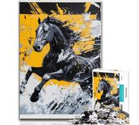 Puzzle Adulte Cheval Noir Doré 1000 pièces pour Adultes et Adolescents pour Passer Un Bon Moment à la Maison et renforcer l'amour Entre Couples (50x75cm)