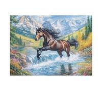 Puzzle Adulte Cheval Ruisseau Faune Sauvage Nature Sauvage Rural Campagne 500 Pièces De Qualité Captivant Amusant Et Engageant Parfait pour Loisirs en Famille 500 PCS（52×38cm）