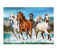 Puzzle Adulte Chevaux Blancs Noir Et Brun Qui Galopent Dans l'Eau 2000 Pieces - Collection Animaux