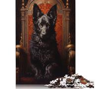 Puzzle adulte Chien berger allemand noir sur le trône Puzzle en papier de 1000 pièces par âge 18 ans et plus Jeu difficile 1000 pièces (75x50 cm)