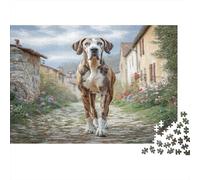 Puzzle Adulte Chien de Compagnie Mignon en Papier Recyclé Grand Danois dans Une Rue de Village pour Adultes 14-99 Ans Jeu Éducatif Défi 70x50cm 1000 pièces