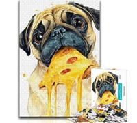 Puzzle Adulte Chien Mangeant Une Pizza 1000 pièces pour Adultes et Adolescents pour Passer Un Bon Moment à la Maison et renforcer l'amour Entre Couples (26x38cm)