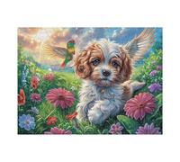 Puzzle Adulte Chiot Golden Retriever Champ de Fleurs Animal de Compagnie Mignon 500 Pièces De Qualité Créatif Amusant Et Engageant Parfait pour Loisirs À Domicile 500 PCS（52×38cm）