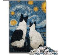 Puzzle Adulte Ciel étoilé Chat Noir et Blanc 1000 pièces Jeu Difficile et Stimulant et Jeu Familial Interaction Parent-Enfant (50x75cm)
