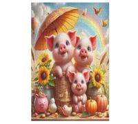 Puzzle Adulte Cochon Mignon 1000 Pièces pour Enfants À Partir De 12 Ans Puzzles en Bois Casse-tête 78×53cm
