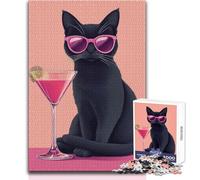 Puzzle Adulte Cocktail Chat Cool de 1000 pièces:Un Jeu Amusant pour stimuler Le Cerveau et Apprendre Un Cadeau Original et Surprenant Dimensions:50x75cm