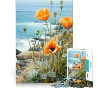 Puzzle Adulte Coquelicots et Océan 1000 pièces Casse-tête Détente Mentale Motif à Assembler Cadeau de Noël (38x52cm)
