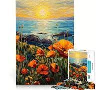 Puzzle Adulte Coquelicots et Océan 1000 pièces Jeu d'entraînement cérébral Détente et créativité Cadeau Artistique (50x75cm)