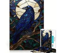 Puzzle Adulte Corbeau sous la Lune en vitrail, 1000 pièces, Jeu de logique et de réflexion, à apprécier Lentement, découpe précise, pièce de Collection 50x75cm