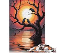 Puzzle Adulte Corbeaux sur Un Arbre au Coucher du Soleil Puzzles pour Adultes Jeu éducatif Défi Jouet 1000 pièces (75x50cm)