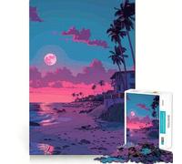 Puzzle Adulte Coucher de Soleil Rose sur la Plage 1000 pièces Jeu d'entraînement cérébral Cadeau Artistique et Relaxant (38x52cm)