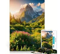 Puzzle Adulte Coucher de Soleil sur Une Prairie en Montagne, 1000 pièces, Jeu d'exercice Mental, Anti-Tension, Design à Assembler, Joli Cadeau (38x52cm)