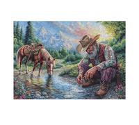 Puzzle Adulte Cowboy Cheval Ferme Rural Campagne Nature Sauvage Belle 300 Pièces De Qualité Captivant Amusant Et Engageant Parfait pour Loisirs en Famille 300 PCS（40x28cm）