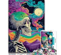 Puzzle Adulte Crâne Arc-en-Ciel Fumée 1000 pièces, Jeux éducatifs et Difficiles pour Toute la Famille, avec Affiche et fiche de Questions (38x26cm)