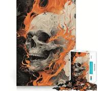Puzzle Adulte Crâne en Flammes, 1000 pièces, renforce la mémoire, Calme et apaisé, aux Bords Nets, Objet de Collection 38x52cm