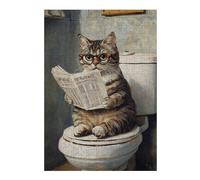 Puzzle Adulte Curious Cat on Toilet Reading Newspaper, 300 PCS