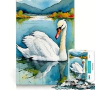 Puzzle Adulte Cygne Aquarelle sur lac,1000 pièces,Jeu de réflexion,Cadeau,découpe de Haute précision,activité relaxante à Faire en Groupe à l'intérieur (50x75cm)
